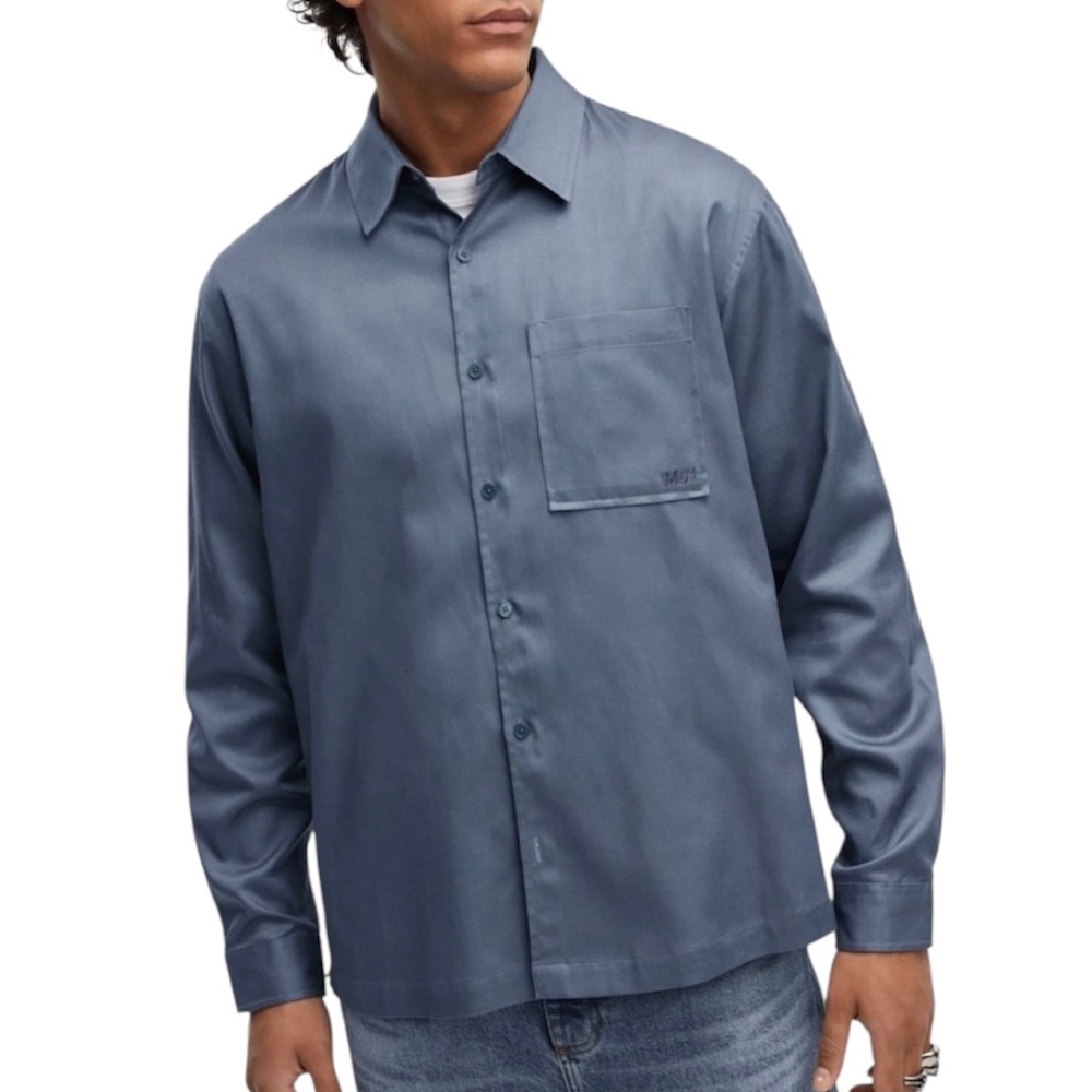 Mode of One Men Relaxed-Fit Button-up Shirt, Blue Asphalt new‎ S,M,L pick size